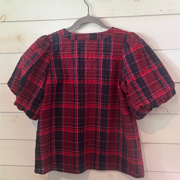 LOFT Red and Blue Flutter Sleeve Blouse - Picture 12 of 13